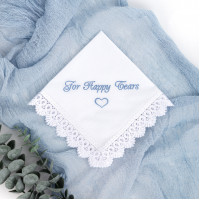 Happy Tears wedding handkerchief Embroidered Bridal Hankerchief to Bride Wedding Favour For your happy tears keepsake Something blue