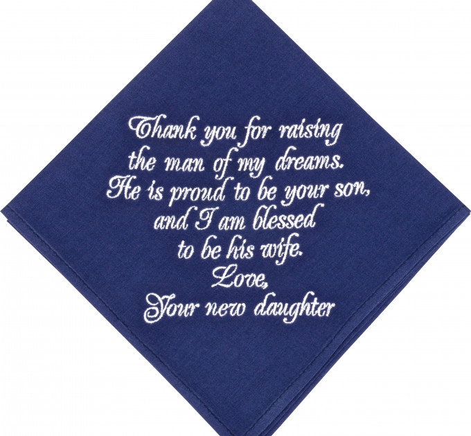 Father in Law Gifts from Daughter in Law Wedding Handkerchief Father of the Groom Gift from Bride Navy Cotton Embroidered Hankie