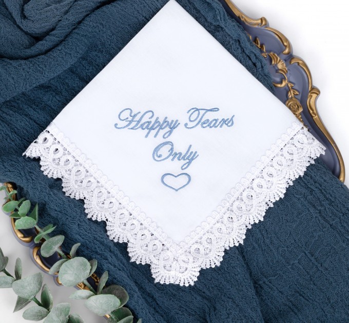 Happy Tears wedding handkerchief, Embroidered Bridal Hankerchief to Bride, Wedding Favour "Happy Tears Only" 