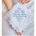 Mother of the Bride Handkerchief - Embroidered Wedding Gift for Mom from Daughter