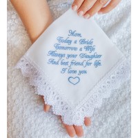 Mother of the Bride Handkerchief - Embroidered Wedding Gift for Mom from Daughter