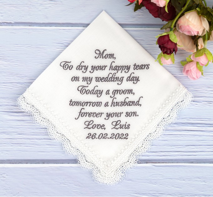 Wedding Gift To Parents - Mother of the Groom gift - Father of the Groom gift - Gift from Groom to Mom - Mommy gifts ideas - Mother wedding handkerchief - Gift ideas for Dad - Parent son gift